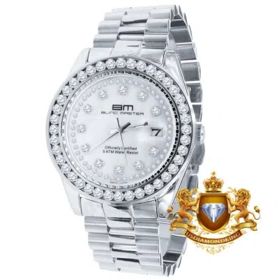 Pre-owned Usdiamondking Mens Full Stainless Steel Solitaire White Gold Tone Simulated Diamond 41mm Watch