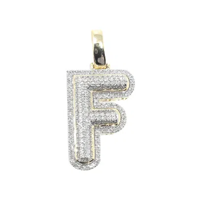 Pre-owned Usdiamondking Mens Ladies 10k Real Yellow Gold Genuine Diamond Bubble Initial Letter Charm In H-i