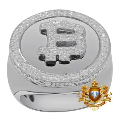 Pre-owned Usdiamondking Mens Real Genuine Diamond Bitcoin Currency Logo 10k White Gold Finish Ring Band In H-i