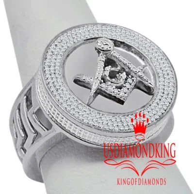 Pre-owned Usdiamondking Mens Real Genuine Diamond Masonic Freemason 10k White Gold Tone Pinky Ring Band In H-i