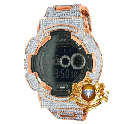 Pre-owned Usdiamondking Mens Simulated Diamond Rose Gold Authentic Casio Shock Gd100-1b Custom Watch