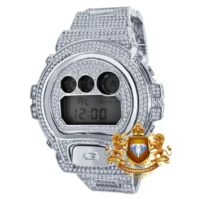 Pre-owned Usdiamondking Mens Simulated Diamond White Gold Authentic Casio Shock Dw-6900 Custom Watch