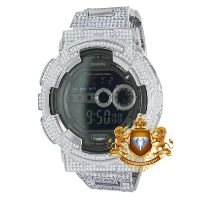 Pre-owned Usdiamondking Mens Simulated Diamond White Gold Authentic Casio Shock Gd100-1b Custom Watch