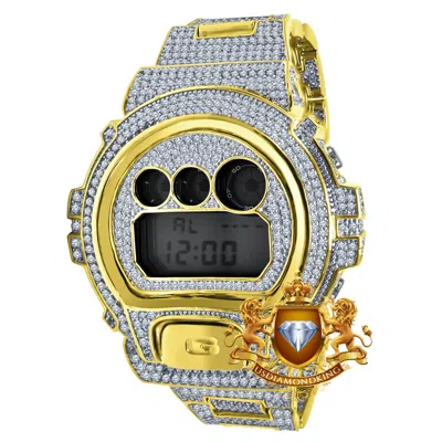Pre-owned Usdiamondking Mens Simulated Diamond Yellow Gold Authentic Casio Shock Dw-6900 Custom Watch