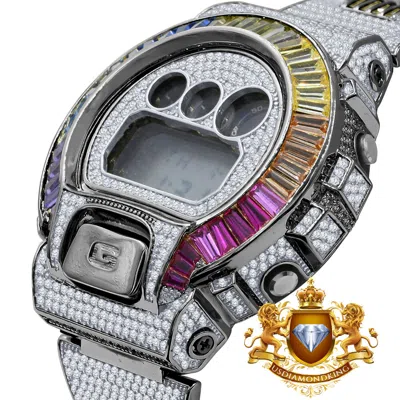Pre-owned Usdiamondking Rainbow Baguette 2 Tone Black Gold Casio Digital Shock Authentic Dw-6900 Watch