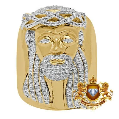 Pre-owned Usdiamondking Real Genuine Diamond 1/2 Ctw Big Bold Jesus Face Pinky Ring Band 10k Gold Finish In H-i