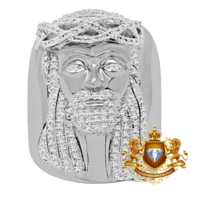 Pre-owned Usdiamondking Real Genuine Diamond 1/2 Ctw Big Bold Jesus Face Pinky Ring Band White Gold Tone