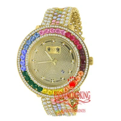 Pre-owned Usdiamondking Real Genuine Diamond Mens Custom Watch Rainbow Multi Tone 18k Yellow Gold Finish