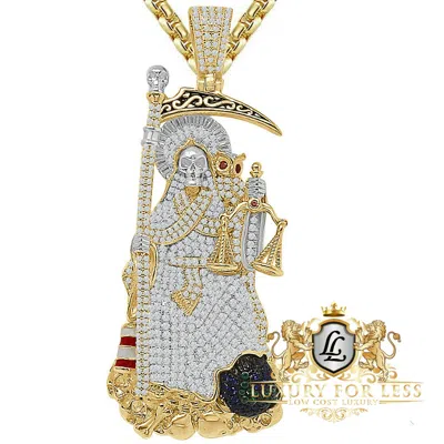 Pre-owned Usdiamondking Real Silver Santa Muerte Grim Reaper Angel Of Death Custom Pendent Charm Big 3'' In Yellow Gold Finish