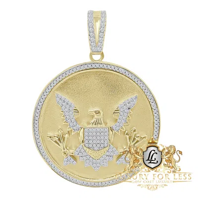 Pre-owned Usdiamondking Real Silver Seal Of Us President American Eagle Charm 14k Gold Over Pendant 2.4' In Yellow Gold Finish