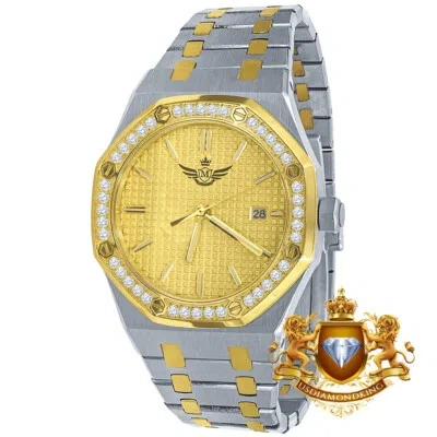 Pre-owned Usdiamondking Solid Steel 18k 2 Tone Gold Finish Simulated Diamond Ap Style Luxury Watch 42mm