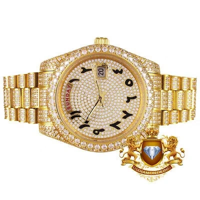 Pre-owned Usdiamondking Solid Steel Arabic Dial 18k Yellow Gold Tone Simulated Diamond Luxury Watch 41mm