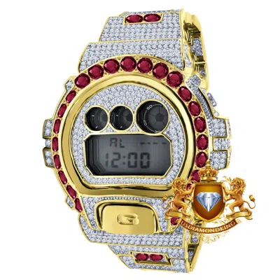 Pre-owned Usdiamondking Solitaire Pink Tourmaline Yellow Gold Shock Casio Dw-6900 Mens Custom Watch