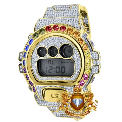 Pre-owned Usdiamondking Solitaire Rainbow Multi Yellow Gold Tone Shock Casio Dw-6900 Mens Custom Watch