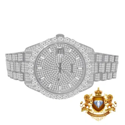 Pre-owned Usdiamondking Solitaire Solid Steel 18k White Gold Finish Simulated Diamond Watch 42mm W/date