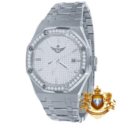 Pre-owned Usdiamondking Stainless Steel 18k White Gold Tone Simulated Diamond Ap Style Watch 42mm W/date