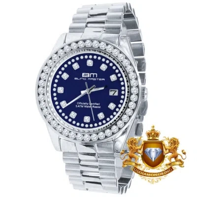 Pre-owned Usdiamondking Stainless Steel Blue Dial Solitaire White Gold Tone Simulated Diamond 41mm Watch