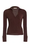 Usisi Sister Hannah Velvet-detailed Ribbed-knit Cotton Top In Brown