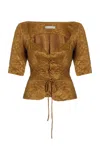 Usisi Sister Lena Lace-up Crinkled-jacquard Top In Gold