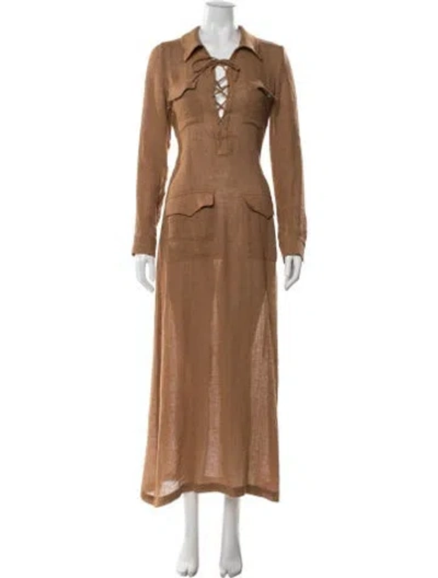 Pre-owned Usisi Sister Linen Long Dress In Brown