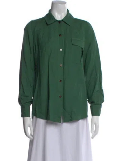 Pre-owned Usisi Sister Long Sleeve Button-up Top In Green