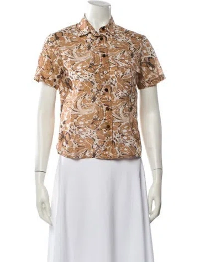Pre-owned Usisi Sister Printed Short Sleeve Button-up Top In Multi
