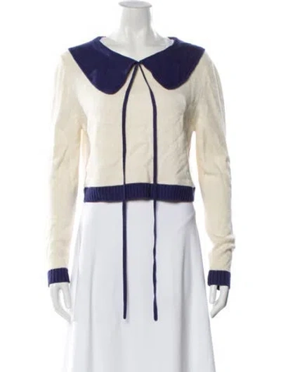 Pre-owned Usisi Sister Striped Crew Neck Sweater In White