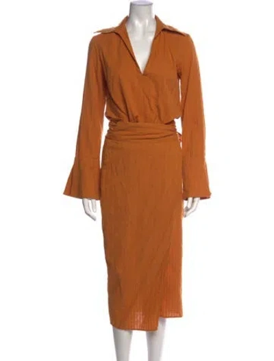 Pre-owned Usisi Sister V-neck Long Dress In Orange