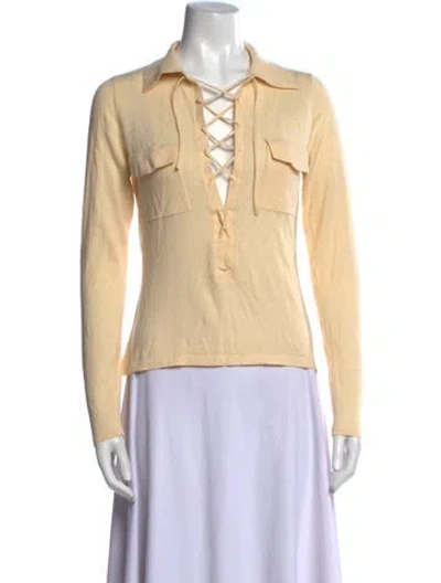 Pre-owned Usisi Sister V-neck Long Sleeve Top In Neutrals