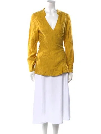 Pre-owned Usisi Sister V-neck Long Sleeve Tunic In Yellow