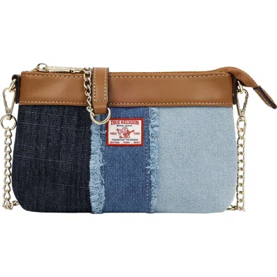 Uspa Accessories Frayed Denim Pouch On A Chain In Denim/ Blue