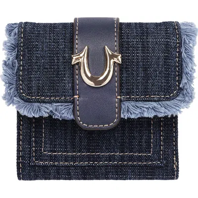 Uspa Accessories Frayed Denim Wallet In Dark Denim