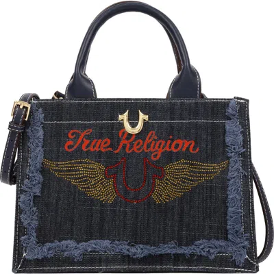 Uspa Accessories Moto Frayed Denim Tote Bag In Navy
