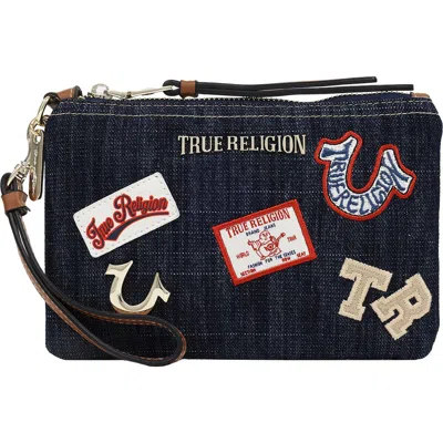 Uspa Accessories Patchwork Denim Wristlet Pouch In Dark Denim