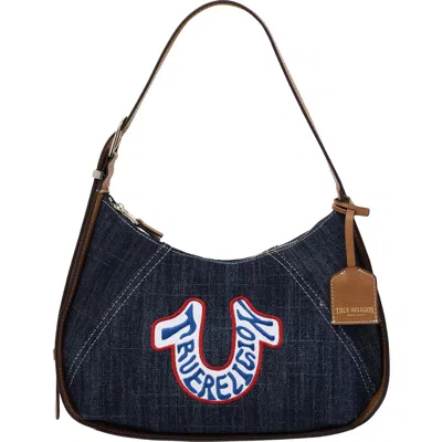 Uspa Accessories Retro Horseshoe Patch Denim Shoulder Bag In Dark Denim