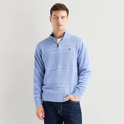 Uspa U.s. Polo Assn. 7gg Textured Mens Mock Neck Long Sleeve Quarter-zip Pullover Sweater In Blue
