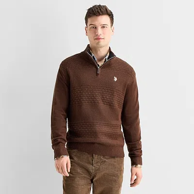 Uspa U.s. Polo Assn. 7gg Textured Mens Mock Neck Long Sleeve Quarter-zip Pullover Sweater In Brown