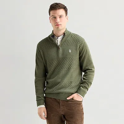 Uspa U.s. Polo Assn. 7gg Textured Mens Mock Neck Long Sleeve Quarter-zip Pullover Sweater In Green