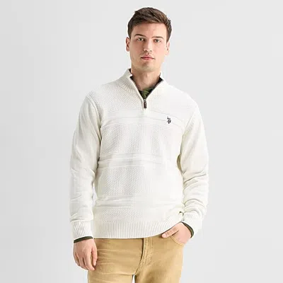Uspa U.s. Polo Assn. 7gg Textured Mens Mock Neck Long Sleeve Quarter-zip Pullover Sweater In White