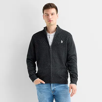 Uspa U.s. Polo Assn. 7gg Textured Mens Mock Neck Long Sleeve Zipper Cardigan In Gray