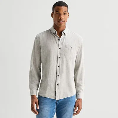 Uspa U.s. Polo Assn. Brushed Twill Mens Long Sleeve Classic Fit Embroidered Button-down Shirt In Gray