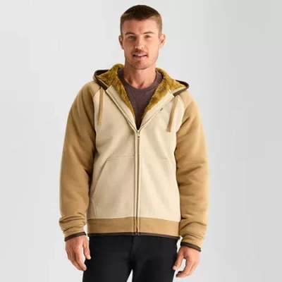 Uspa U.s. Polo Assn. Colorblock Sherpa Mens Long Sleeve Embroidered Fleece Zipper Hoodie In Sand