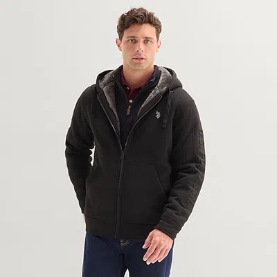 Uspa U.s. Polo Assn. Embossed Sherpa Mens Long Sleeve Embroidered Zipper Hoodie In Black
