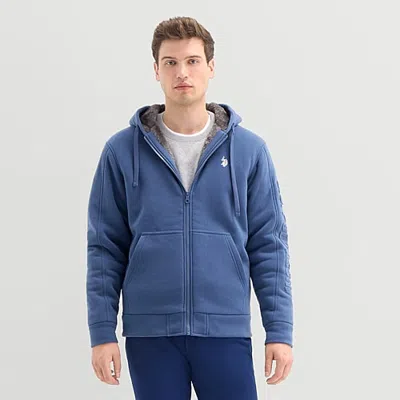 Uspa U.s. Polo Assn. Embossed Sherpa Mens Long Sleeve Embroidered Zipper Hoodie In Blue