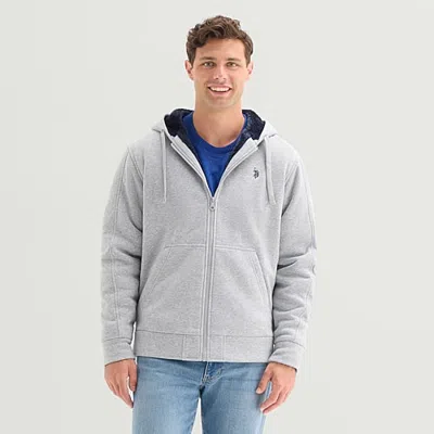 Uspa U.s. Polo Assn. Embossed Sherpa Mens Long Sleeve Embroidered Zipper Hoodie In Gray
