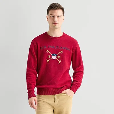 Uspa U.s. Polo Assn. Embroidered Mens Crew Neck Long Sleeve Pullover Sweater In Red