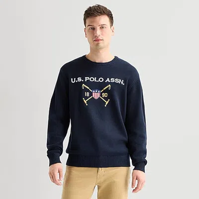 Uspa U.s. Polo Assn. Embroidered Mens Crew Neck Long Sleeve Pullover Sweater In Blue