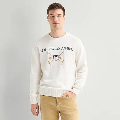 Uspa U.s. Polo Assn. Embroidered Mens Crew Neck Long Sleeve Pullover Sweater In White