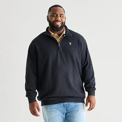 Uspa U.s. Polo Assn. Flatback Mens Mock Neck Long Sleeve Big And Tall Quarter-zip Pullover In Black