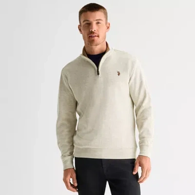 Uspa U.s. Polo Assn. Flatback Mens Mock Neck Long Sleeve Quarter-zip Pullover In Sand